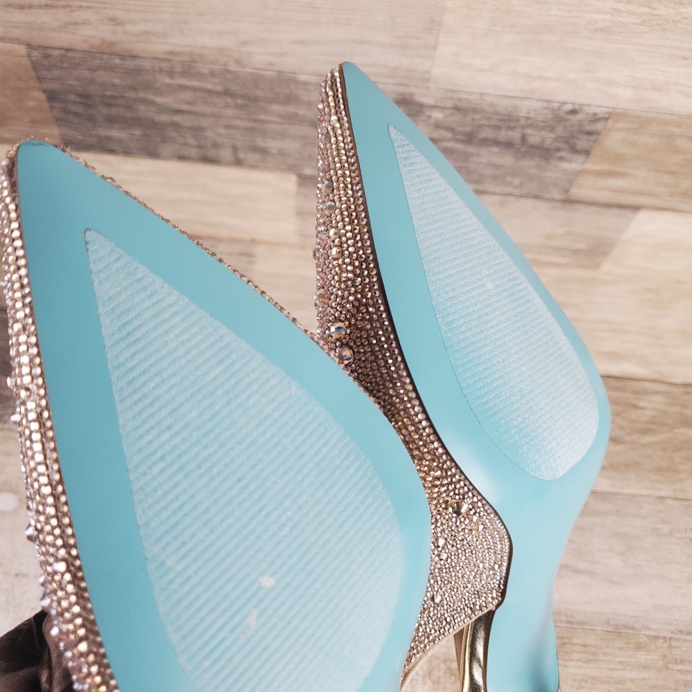 Betsey Johnson Clark Womens Pumps Sz 10 W Gold Slingback Kitten Heel Pointed Toe - Picture 9 of 10
